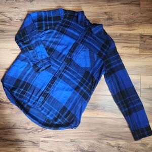 Express Boyfriend Fit Flannel 100% Cotton Indigo Blue Size M